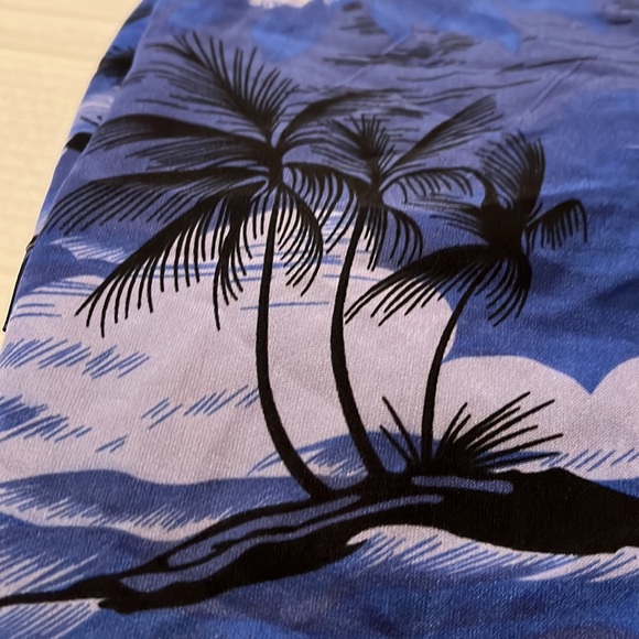 Vintage Han Ton blue palm trees aloha Hawaiian button camp shirt flowers XXL/2XL - Picture 8 of 13